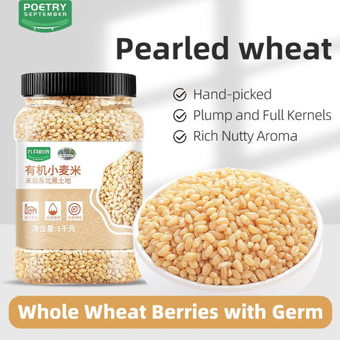 1000g 35.27oz Pearl Wheat | / | PoetrySeptember Hulled Wheat Kernels Germ-Retained for Added Nutrition, Ideal