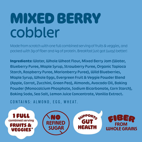 100% 1 9 Frozen Evergreen Mixed Berry Cobbler Waffles, Whole Grain, Full Combined Serving of Fruits & Veggies, No
