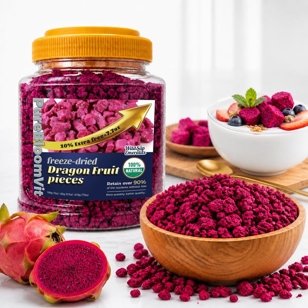 WildSap Emeralds Freeze Dried Red Dragon Fruit Dices - 7.7oz (218g) Value Size Jar,