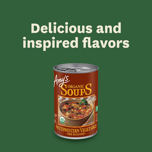 14.3 Oz (6 Pack) Amys Soup, Vegan Fire Roasted Southwestern Vegetable Soup With Organic Black Beans, Gluten Free