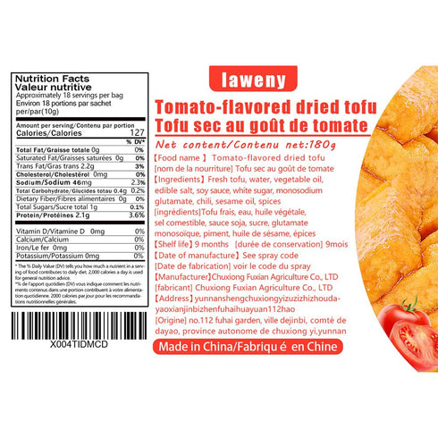 laweny tofu,6.34oz/180gsweet Dried tofu , tomato flavored dried and sour, delicious bean flavor, non fried, non greasy
