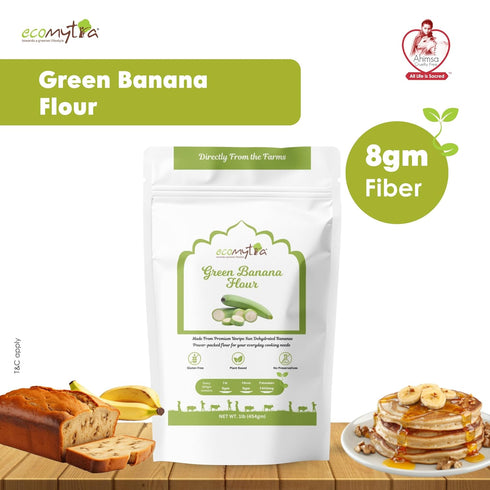 Ecomytra 1lb (454g) Green Banana Flour Raw & Unripe Sun-Dried Bananas Gluten Free, High Fiber, Plant Based, Non-GMO
