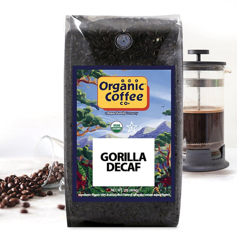 2LB (32 Organic Coffee Co. Gorilla Decaf Whole Bean Coffee Ounce) Medium Light Roast Natural Water Processed