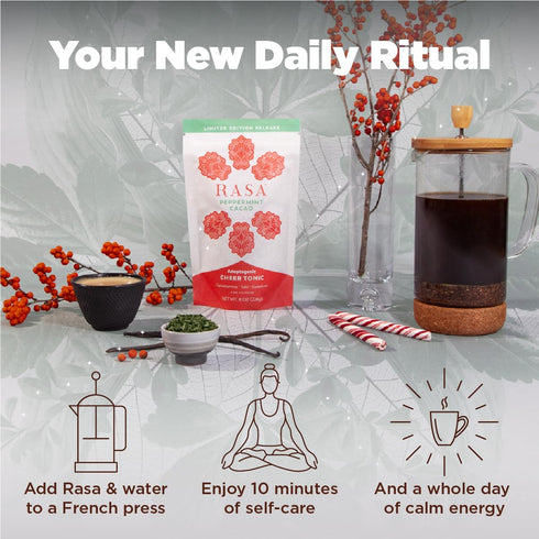 Rasa 30, (8 oz. 30 Peppermint Cacao Adaptogenic Mushroom Coffee Alternative | Vegan, Keto, Whole Ayurveda Wellness