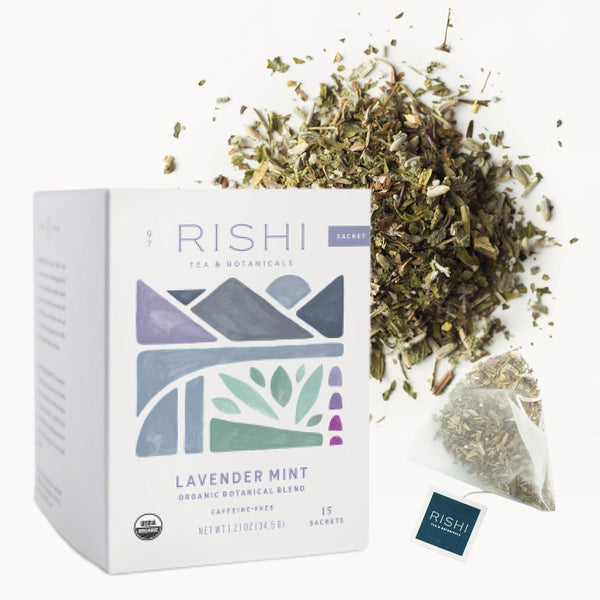 Rishi Tea Lavender Mint Herbal Tea - Organic, Caffeine Free Sachet Bags,