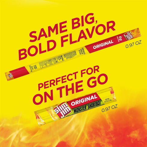 6g 0.97 oz. (36 Count) Slim Jim Monster Shortboi Smoked Meat Sticks, Original Flavor, Protein Per Stick, Snack Size