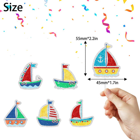 SugarGera Set 18 sailboat of cupcake toppers-with a nautical theme Dessert Decorations for a Boy or Girl's Birthday