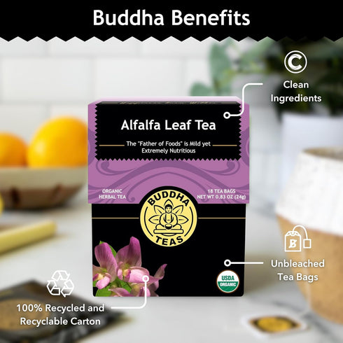Alfalfa Leaf Tea Buddha Teas - Herbal Tea for Health & Wellbeing - 18 Tea Bags (Pack of 1)