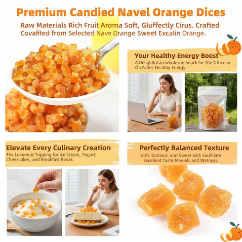 H2ONDBQF 10.58oz | Premium Candied Orange Peel Dices Sweet & Zesty Citrus Bits for Baking, Breads, Cookies & Fruitcakes