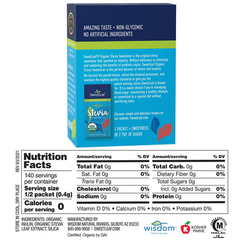 SweetLeaf Organic Stevia Packets, 70 Count (Pack of 2) - Zero Calorie Sugar Substitute for Keto Coffee, Non-GMO