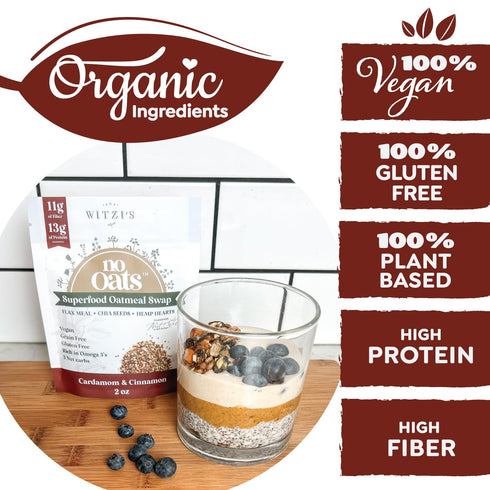 2oz (Pack 6), Witzi's No Oats Oatmeal Alternative, Cardamom & Cinnamon, of Made with Chia Seeds, Cinnamon & Cardamom