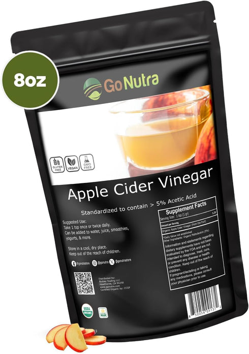 8oz. 5% Go Nutra Apple Cider Vinegar Powder Organic Natural ACV Acetic Acid Apple Cider Powder for Cooking, Skincare