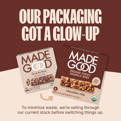 6 0.85 oz MadeGood Chocolate Chip Granola Bars, Healthy Snack Bars, Each