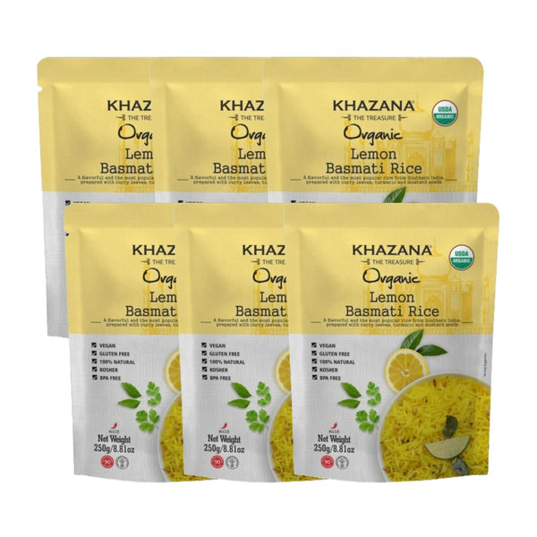 Khazana Authentic Lemon Ready To Heat Basmati Rice (Pack of 6, 8.8oz)