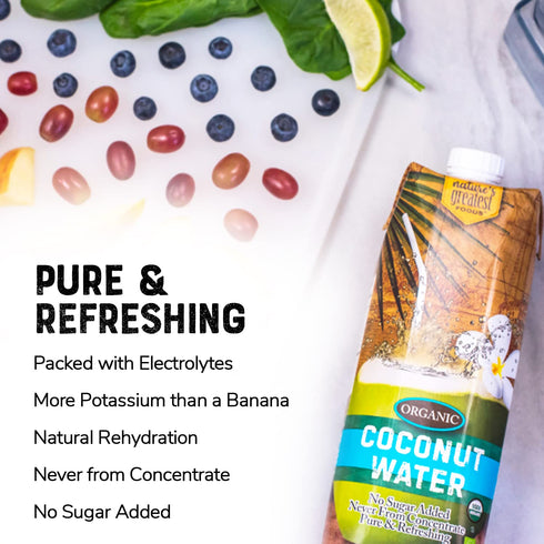 33.8 oz (Pack 6) Nature's Greatest Foods, Organic Coconut Water, USDA Organic Certified, No Sugar Added, Never from