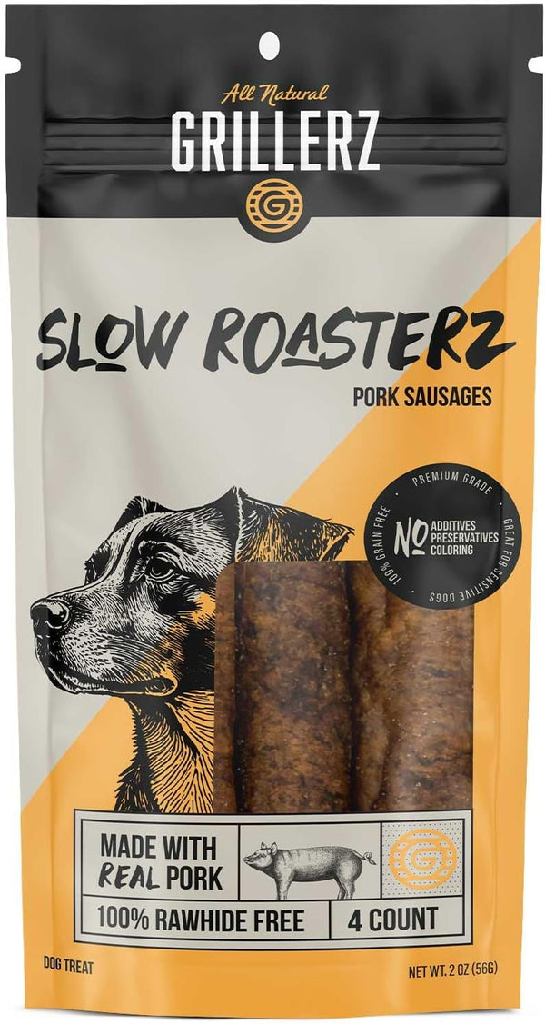 Grillerz Slow Roasterz Pork Sausages, 4 Count, 6 inch, All Natural Dog