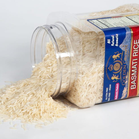 32 oz (2LB) Golden Crown Basmati Rice - Jar | Long Grain White Rice | Amazing Taste, Healthy Meals & Natural Aromatic