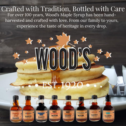 8.45 Oz WOOD'S Chocolate Cherry Cordial Infused Maple Syrup Decadent Vermont Maple Syrup with Dark Cocoa & Succulent