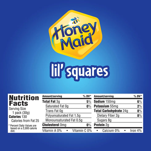 72 1.06 oz Packs Honey Maid Lil' Squares Honey Graham Crackers, Bulk Lunch Snacks, - Snack