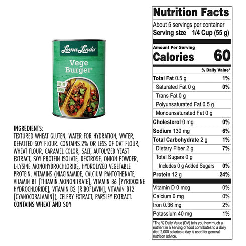 (15 oz.) (Pack 6) Loma Linda - Plant-Based - Vege Burger