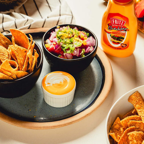 (240g) FRITZ Cheddar Cheese Sauce - Especially ideal for Hot Dogs Hamburgers Sandwiches Mac & Cheese Nachos and Veggies