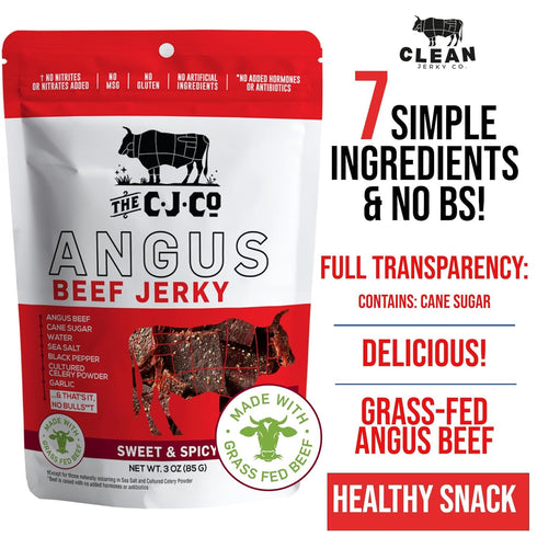Clean Jerky Co . Grass Fed Beef Jerky | Sweet & Spicy - Very Mild Flavorful Protein Snack | No MSG, No Artifcial