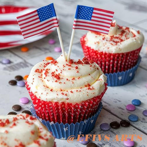 100 Pcs 4th of July American Toothpick Flag Toppers for Cake Decorations - Patriotic Cupcake Picks