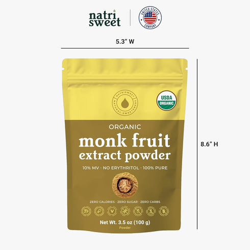 3.5 oz, 322 Organic Monk Fruit Extract Powder, Pure USDA Organic Monk Fruit Extract Sweetener with No Fillers, Zero