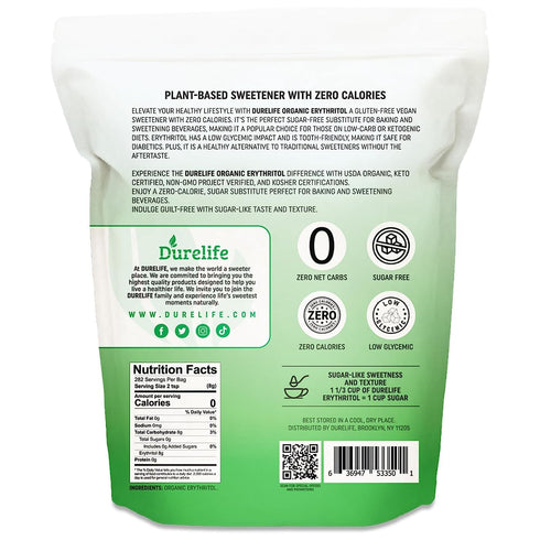 5 LB Durelife USDA organic erythritol sweetener, non gmo verified, Keto certified, No After Taste, Kosher, Zero Calorie