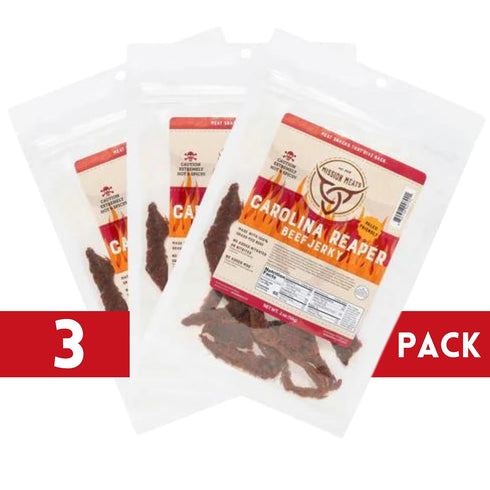Mission Meats Carolina Reaper Jerky, 100% Grass Fed Beef, Extremely Spicy, Gluten Free, 2oz (Pack of 3)