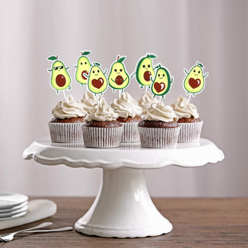 18pcs Glitter Fruit Avocado Cupcake Toppers, Fiesta Party Supplies for Happy Avocado Holy Guacamole Dessert