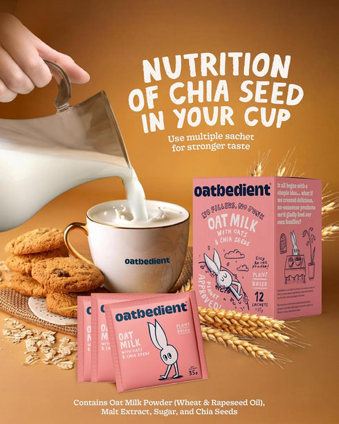 10 oz 12 Oatbedient Oat Milk Powder, Sachets, Non-Dairy Milk Powder, NGMO, Vegan, No Preservatives, Lactose Free Milk