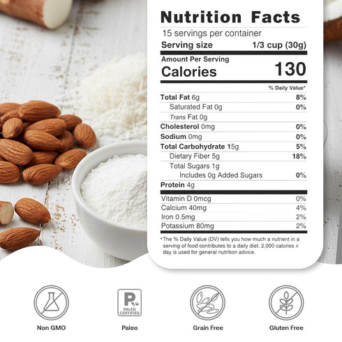 16oz (1 lb) Quay Naturals Grain Free All Purpose Baking Flour Soft & Fluffy Texture, Gluten Free, Paleo Friendly