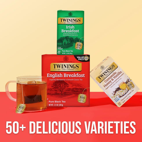 20 Count (Pack 6), 120 Twinings Irish Breakfast Black Tea Individually Wrapped Bags, of Flavourful, Robust Black Tea