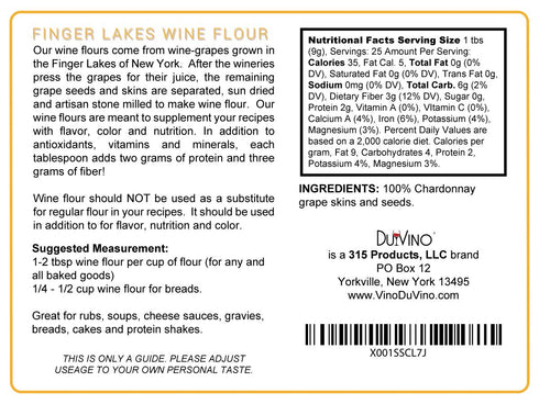 100% Chardonnay Wine Flour/Wine Powder made from Grape Skins and Seeds grown in NY Wine Region- Gluten Free Flour Rich