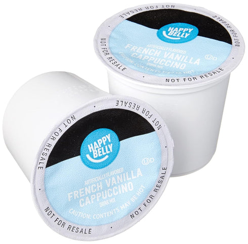 2.0 24 Count, 12.7 Happy Belly Cappuccino Coffee Pods Light Roast Compatible with K-Cup Brewers, French Vanilla