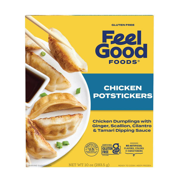 Feel Good Foods Chicken Dumplings 10oz Frozen Potstickers with Tamari Dipping Sauce,