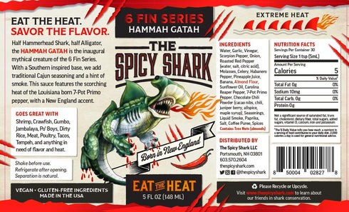 The Spicy Shark Hammah 7-Pot Gatah Extreme Heat Hot Sauce - Made with Scorpion Pepper, Habanero, Carolina Reaper Pepper
