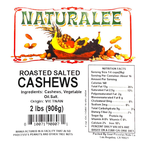 2 lbs Naturalee Cashews - Roasted, Salted - Natural Heart Healthy Snack