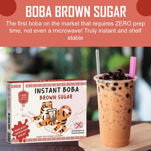 70% 6 (240g) Instant Brown Sugar Boba, Fewer Calories, Made with Konjac and Tapioca, Brown Sugar Boba Pearls for Boba