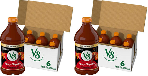 V8 Spicy Chipotle 100% Vegetable Juice, 46 fl oz Bottle (12 Pack)
