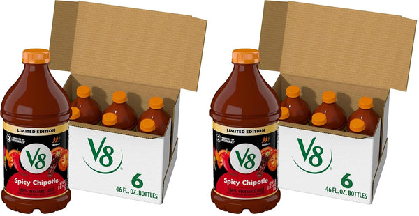 V8 Spicy Chipotle 100% Vegetable Juice, 46 fl oz Bottle (12 Pack)