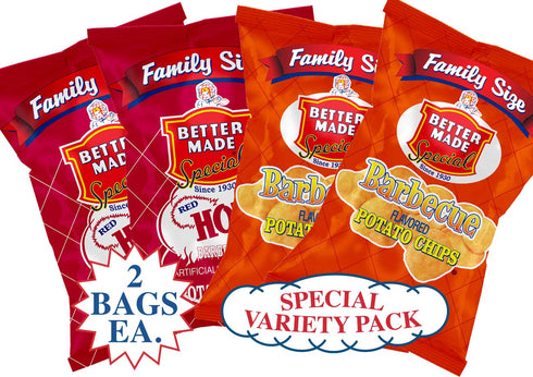 Pack (4) 9.5oz (Pack 4) Better Made Special BBQ & Red HOT BBQ Potato Chips Variety x Family Size Bags of - Crispy