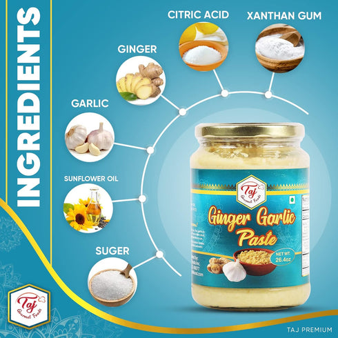 TAJ Gourmet Foods 750g (1.65lbs) TAJ Ginger Garlic Paste Cooking Paste | Gluten & Vegan Friendly