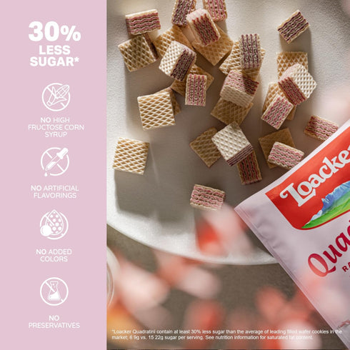 30% Pack 6 Loacker Quadratini Raspberry Yogurt Wafer Cookies LARGE - Less Sugar - Premium Crispy Bite Size Wafers