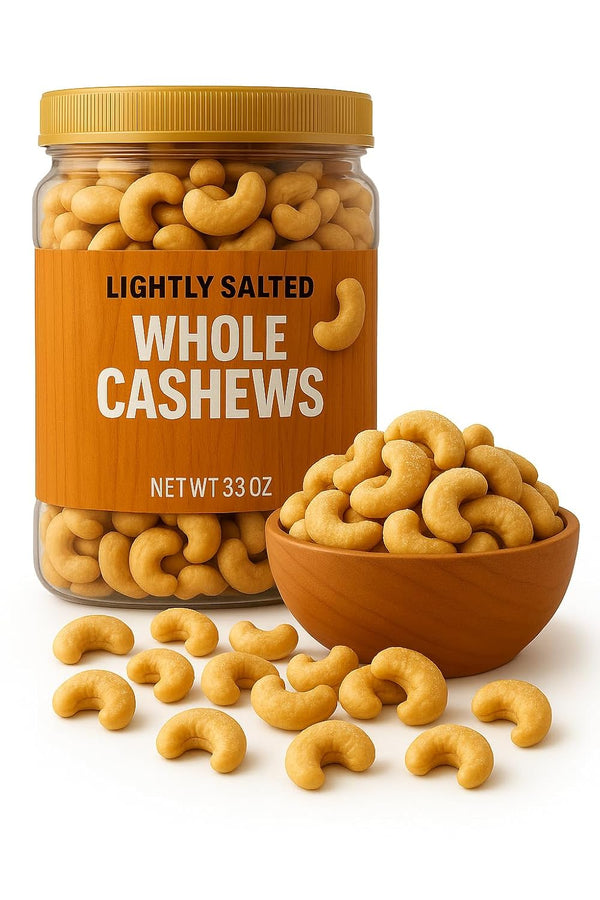 Generic Lightly Salted Whole Cashews, 33 Ounce Canister, Reduced Sodium Snack for Office