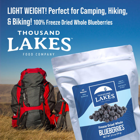 Thousand Lakes Freeze Dried Fruit, Blueberries 3.5 ounces, No Sugar Added, 100% Whole Blueberries