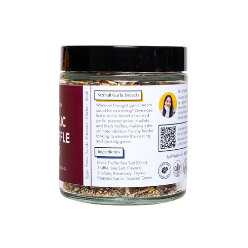 2.2 Oz Truffle Salt Blend with Garlic, Onion, Shallots, Rosemary, Thyme, Sea Salt - SydSalt Garlic - Try on Popcorn