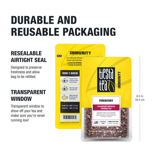 1.7oz 25 Tiesta Tea - Cranberry Hibiscus Rooibos Tea, Fireberry, Loose Leaf, Herbal Blend with Hibiscus, Cranberry