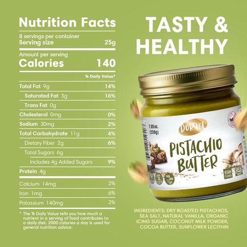 60% (200g) DORREL - Pistachio Butter, Dairy-Free Spreadable Butter Made from California-Grown Pistachios, No Palm Oil